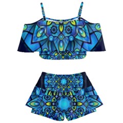 Mandala Blue Abstract Circle Kids  Off Shoulder Skirt Bikini