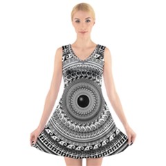 Graphic Design Round Geometric V-neck Sleeveless Dress by Simbadda