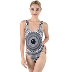 Graphic Design Round Geometric High Leg Strappy Swimsuit