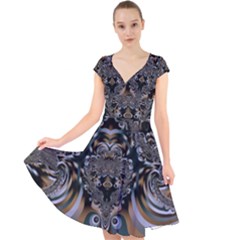 Fractal Art Artwork Design Cap Sleeve Front Wrap Midi Dress by Simbadda