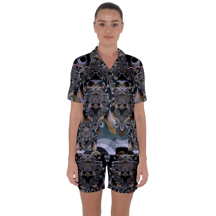 Fractal Art Artwork Design Satin Short Sleeve Pyjamas Set