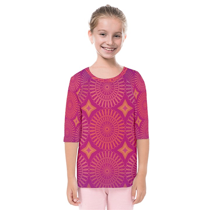 Flower Wheel Chakra Mandala Modern Kids  Quarter Sleeve Raglan Tee