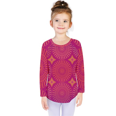 Flower Wheel Chakra Mandala Modern Kids  Long Sleeve Tee by Simbadda