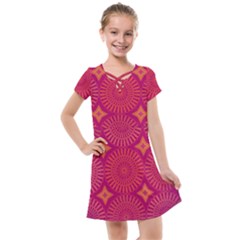 Flower Wheel Chakra Mandala Modern Kids  Cross Web Dress by Simbadda