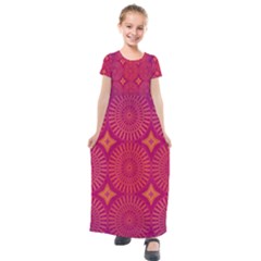 Flower Wheel Chakra Mandala Modern Kids  Short Sleeve Maxi Dress by Simbadda