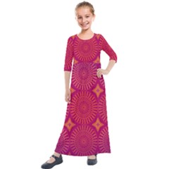 Flower Wheel Chakra Mandala Modern Kids  Quarter Sleeve Maxi Dress by Simbadda