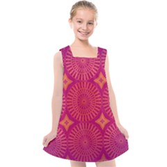 Flower Wheel Chakra Mandala Modern Kids  Cross Back Dress by Simbadda