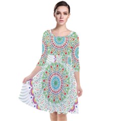 Flower Abstract Floral Quarter Sleeve Waist Band Dress