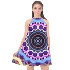 Mandala Art Design Pattern Halter Neckline Chiffon Dress  by Simbadda