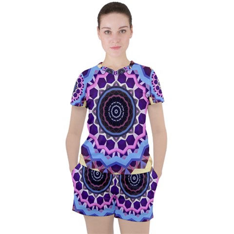 Mandala Art Design Pattern Women s Tee And Shorts Set by Simbadda