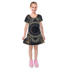 Fractal Mandala Intricate Kids  Short Sleeve Velvet Dress by Simbadda