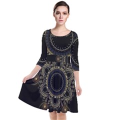 Fractal Mandala Intricate Quarter Sleeve Waist Band Dress