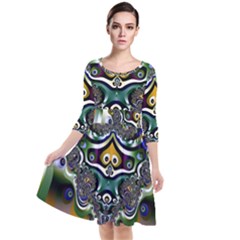 Fractal Art Artwork Design Pattern Quarter Sleeve Waist Band Dress