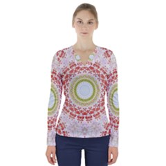 Fractal Kaleidoscope Mandala V-neck Long Sleeve Top by Simbadda