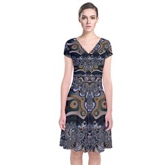 Fractal Art Artwork Design Short Sleeve Front Wrap Dress by Simbadda