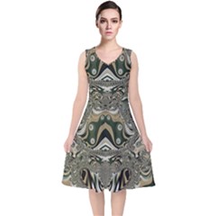 Fractal Art Artwork Design V-neck Midi Sleeveless Dress 