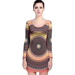 Ornamental Shape Concentric Round Long Sleeve Velvet Bodycon Dress by Simbadda