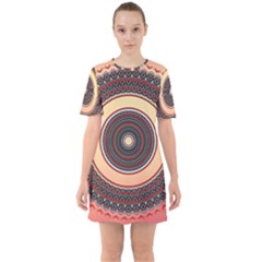 Ornamental Shape Concentric Round Sixties Short Sleeve Mini Dress by Simbadda