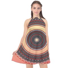 Ornamental Shape Concentric Round Halter Neckline Chiffon Dress  by Simbadda