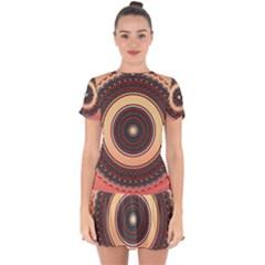 Ornamental Shape Concentric Round Drop Hem Mini Chiffon Dress by Simbadda