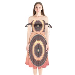 Ornamental Shape Concentric Round Shoulder Tie Bardot Midi Dress by Simbadda