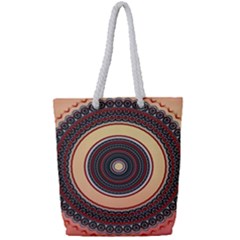 Ornamental Shape Concentric Round Full Print Rope Handle Tote (small) by Simbadda