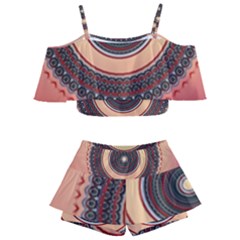 Ornamental Shape Concentric Round Kids  Off Shoulder Skirt Bikini