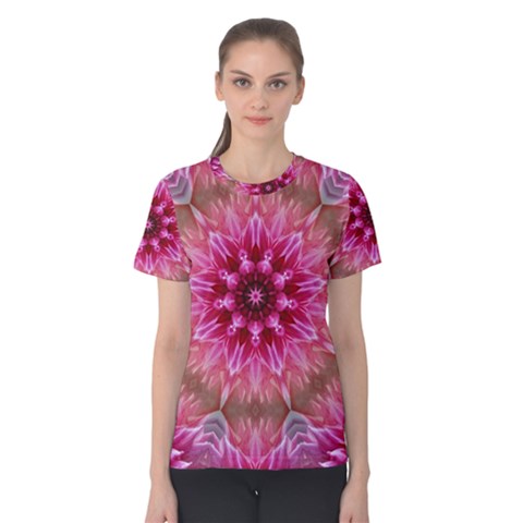 Flower Mandala Art Pink Abstract Women s Cotton Tee by Simbadda