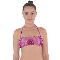 Flower Mandala Art Pink Abstract Halter Bandeau Bikini Top by Simbadda