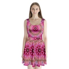 Flower Mandala Art Pink Abstract Split Back Mini Dress  by Simbadda