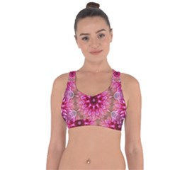 Flower Mandala Art Pink Abstract Cross String Back Sports Bra by Simbadda