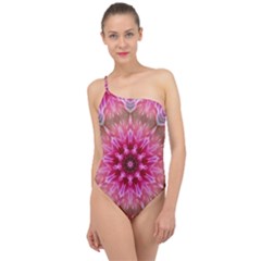 Flower Mandala Art Pink Abstract Classic One Shoulder Swimsuit