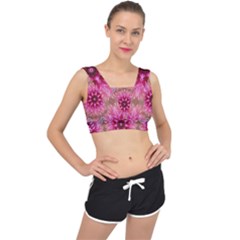 Flower Mandala Art Pink Abstract V-back Sports Bra by Simbadda