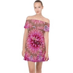 Flower Mandala Art Pink Abstract Off Shoulder Chiffon Dress