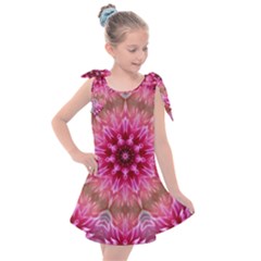 Flower Mandala Art Pink Abstract Kids  Tie Up Tunic Dress by Simbadda