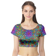 Points Mandala Kaleidoscope Short Sleeve Crop Top by Simbadda