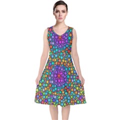 Points Mandala Kaleidoscope V-neck Midi Sleeveless Dress 