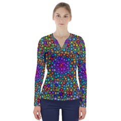 Points Mandala Kaleidoscope V-neck Long Sleeve Top by Simbadda