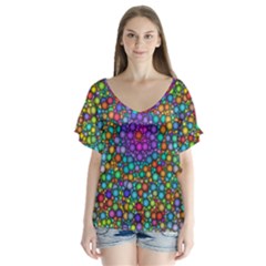 Points Mandala Kaleidoscope V-neck Flutter Sleeve Top by Simbadda