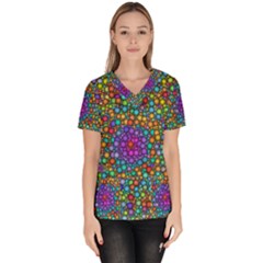 Points Mandala Kaleidoscope Women s V-neck Scrub Top by Simbadda