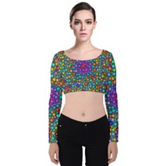 Points Mandala Kaleidoscope Velvet Long Sleeve Crop Top by Simbadda