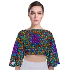 Points Mandala Kaleidoscope Tie Back Butterfly Sleeve Chiffon Top by Simbadda