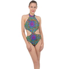 Points Mandala Kaleidoscope Halter Side Cut Swimsuit by Simbadda