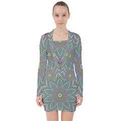 Abstract Art Colorful Texture V-neck Bodycon Long Sleeve Dress by Simbadda