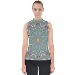 Abstract Art Colorful Texture Mock Neck Shell Top by Simbadda