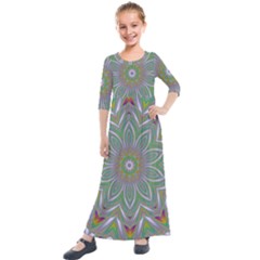 Abstract Art Colorful Texture Kids  Quarter Sleeve Maxi Dress