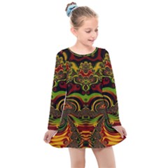 Fractal Art Artwork Design Kids  Long Sleeve Dress