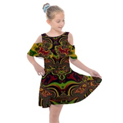 Fractal Art Artwork Design Kids  Shoulder Cutout Chiffon Dress