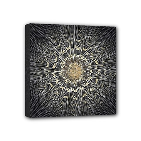 Fractal Mandala Feathers Grey Mini Canvas 4  X 4  (stretched) by Simbadda