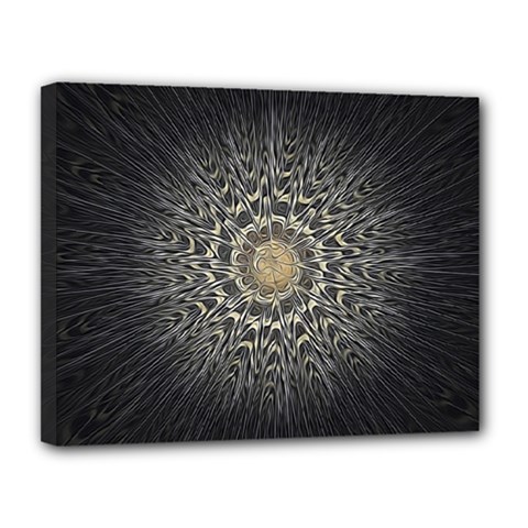 Fractal Mandala Feathers Grey Canvas 14  X 11  (stretched) by Simbadda